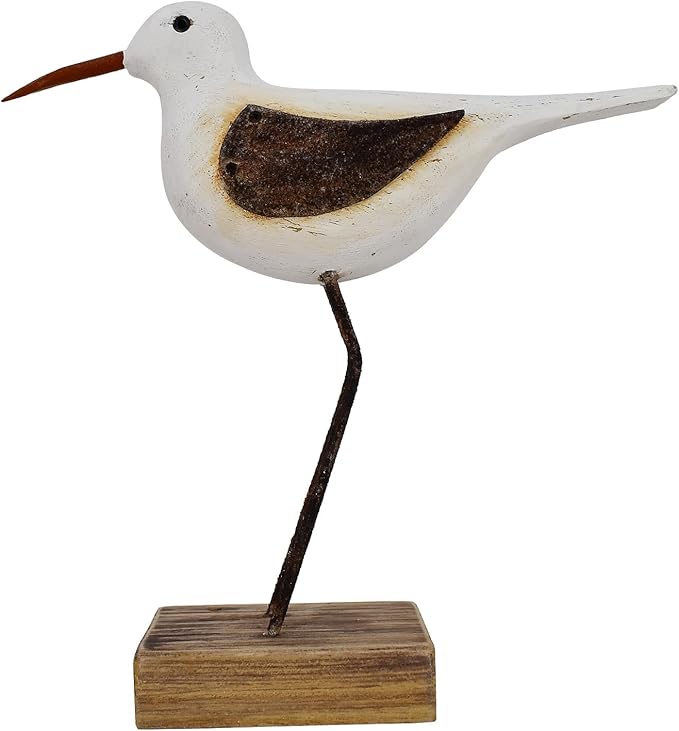 Aecipl Wood Bird Statue Standing Seagull Nautical Decor Coastal Birds Sculpture Indoor Outdoor Animal Figurine Beach Themed Decoration Rustic Home Art for Bedroom Garden (A, L)