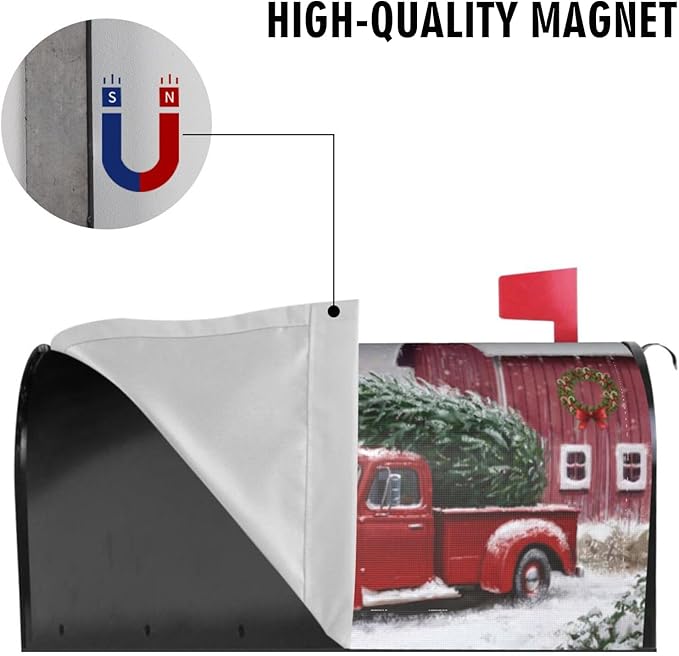Winter Red Truck Christmas Tree Mailbox Cover, Cute Snowman Magnetic Mailbox Cover, Letter Post Box Cover Wrap Decoration Garden Outdoor 21" Lx 18" W