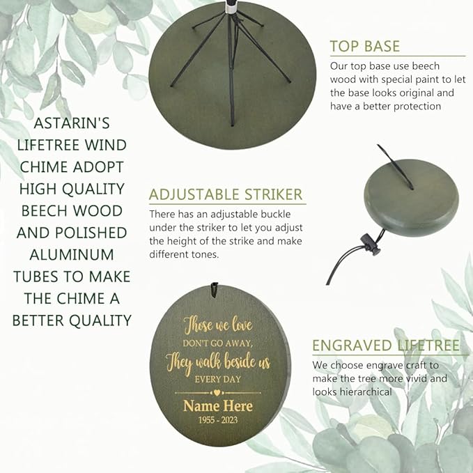 ASTARIN Wind Chimes Outdoor for The Loss of Mom Dad, Personalized Customized WindChimes for Loss of Loved One, Memorial Wind Chime as Sympathy Gift, Home Garden Patio Décor, 36''(Produced in USA)
