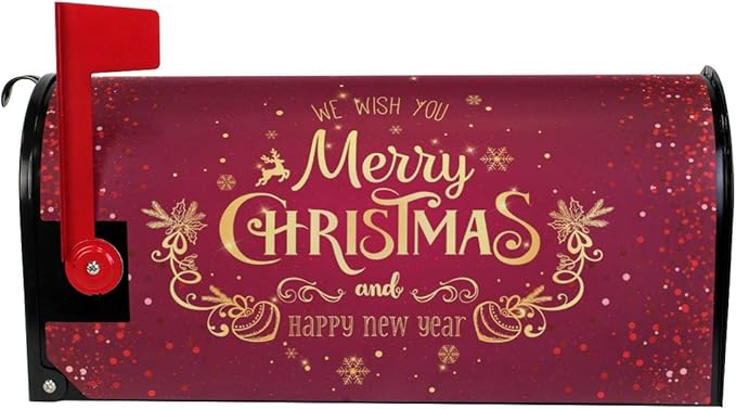 WOOR Christmas and Happy New Year Reindeer Magnetic Magnetic Mailbox Cover Standard Size for Garden Yard Outdoor Decorations-18 x 20.8"