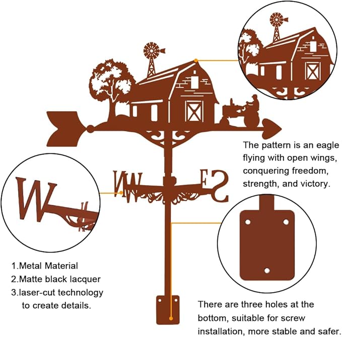 SUPERDANT Farmhouse Weather Vane for Roof Mount House Metal Weathervane Wind Direction Indicators Wind Vanes for Yard Outdoor Farm Barn Sheds Garden Patio Decoration