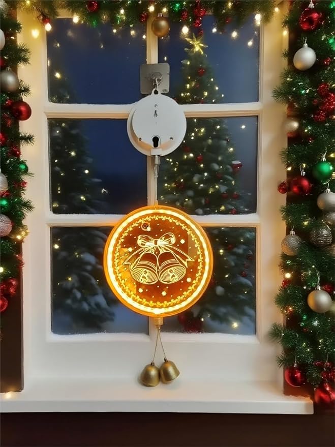 Solar Hanging Lights - Outdoor Indoor Christmas Decorations for Window, Garden, Patio, Porch,Holiday Home Decor, (Jingle Bell)