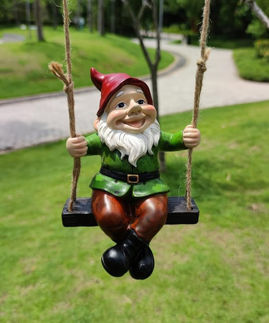 Garden Gnome Hanging Statue – Funny Swinging Dwarf Figurine,Hand-Painted Resin Outdoor Decor for Patio,Yard, Porch or Lawn,Great