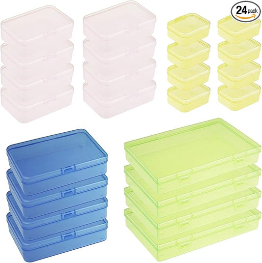 Goodma 24 Pieces Mixed Sizes Colored Rectangular Plastic Boxes Empty Storage Organizer Containers with Hinged Lids for Small Items and Other Craft Projects