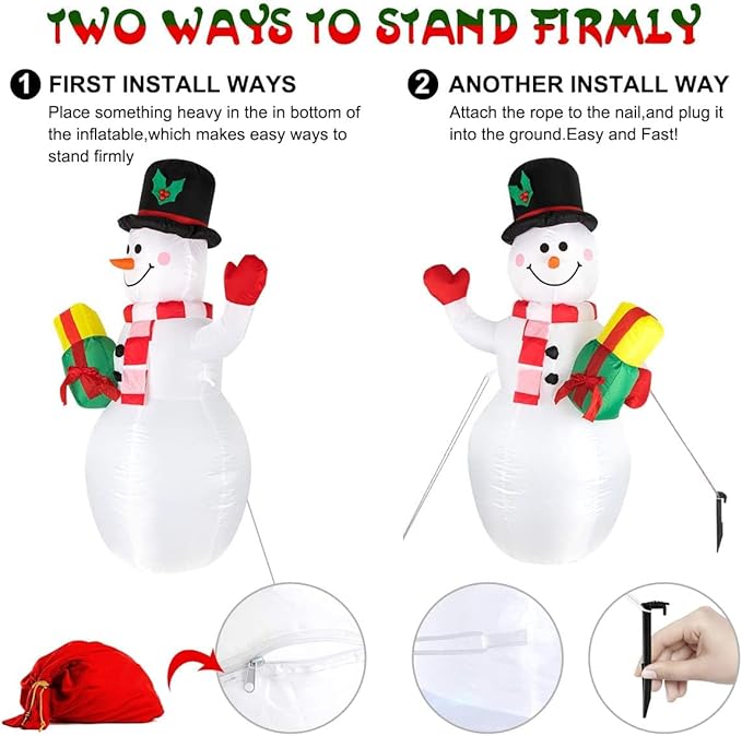 5 Ft Inflatable Snowman Christmas Outdoor Decoration Blow Up Snowman with Upgrade Rotating LED Lights for Holiday/Party/Xmas/Yard/Garden Decorations
