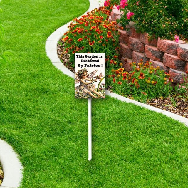 Uptell This Garden is Protected By Fairies Yard Signs with Stakes Aluminum Sign for House/Front Door Outdoor Decoration,Weather Resistant 8x12 Inch