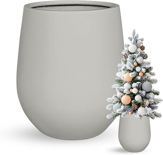 12.5" H x 11.4" D Corso Fiberstone Round Tapered Planter, Christmas Tree Planter, Smooth Finishes, Weather Resistant for Indoor & Outdoor Use, 2 Extra Coco Mats (Light Gray, 9" Pot Opening)