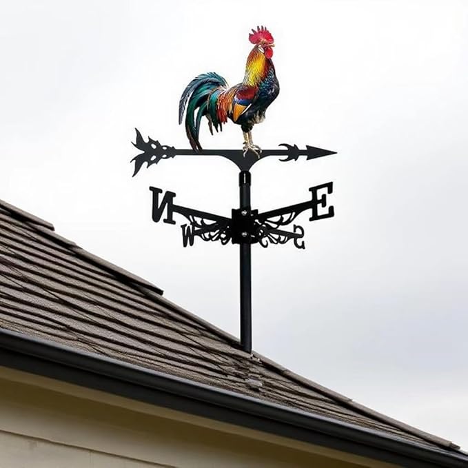 Metal Rooster Weathervane Yard Barn Ornament Colorful Weather Vane Roof Vivid Cock Wind Direction Indicator Outdoor Garden Art Decor (CKB)