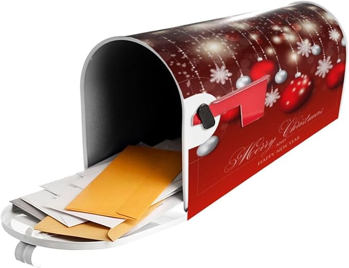 Christmas Mailbox Covers Red Glitter Snowflake Ball Magnetic Letter Post Box Cover Standard Size 25.5 x 21 Inch Garden Yard Home Decorative
