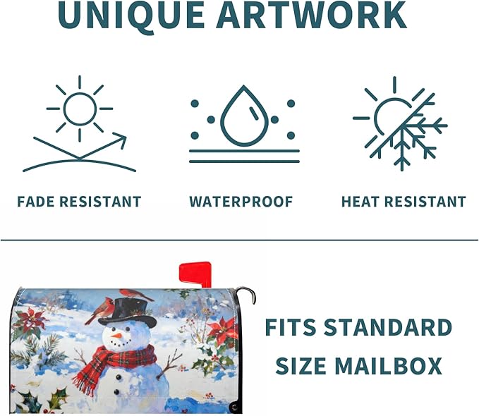Winter Christmas Large Mailbox Covers Magnetic Oversized Snowman Cardinal Bird Floral Snow Scene Xmas Holiday Outdoor Decorative Seasonal Letter Box Cases for Home Garden Outside Decor, 25.5x21 Inch