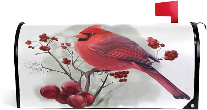 ALAZA Christmas Winter Bird Red Cardinal Magnetic Mailbox Cover Oversized for Garden Yard Outdoor Decorations-25.5" x20.8