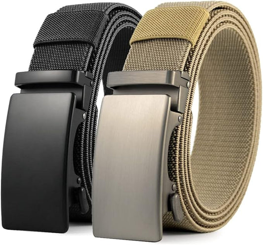 DOOPAI Belt Men, elastic golf belts for men, 2 Pack Nylon Ratchet Belt Mens Belts Casual, Adjustable Trim to Fit