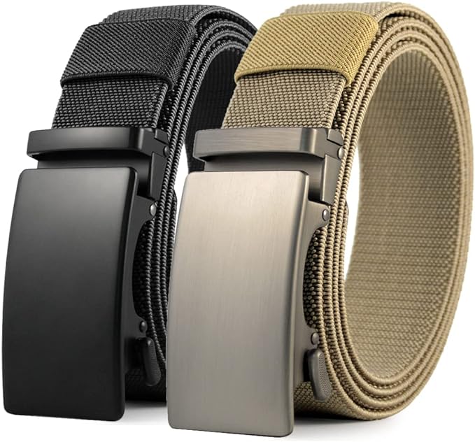 DOOPAI Belt Men, elastic golf belts for men, 2 Pack Nylon Ratchet Belt Mens Belts Casual, Adjustable Trim to Fit