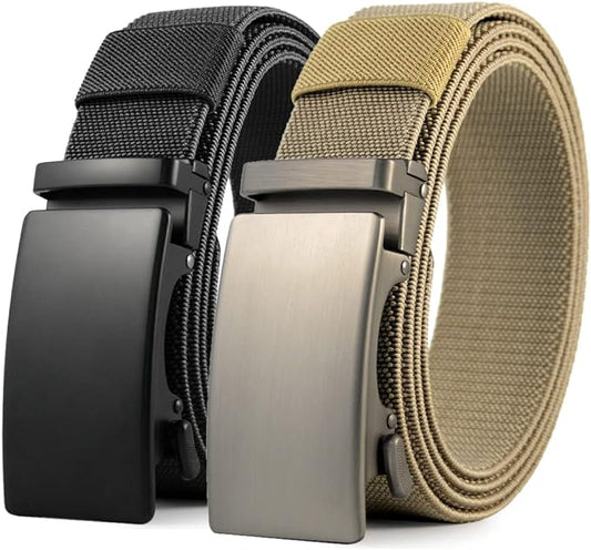 DOOPAI Belt Men, elastic golf belts for men, 2 Pack Nylon Ratchet Belt Mens Belts Casual, Adjustable Trim to Fit