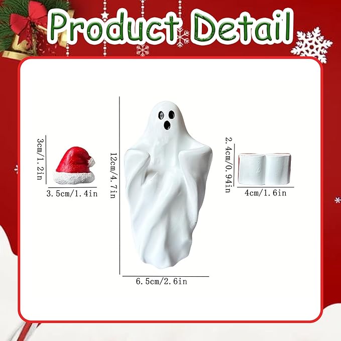 Christmas Figurine Cute Funny Figurines with Xmas Hat Read a Book Design Unique Ghost Xmas Indoor Decorations for Christmas Decor Home OfficeTable Bedroom Desktop Display Ornaments 1 PCS