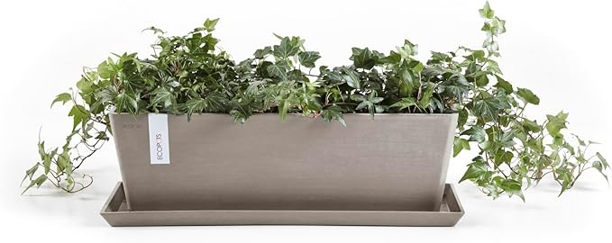 Ecopots Bruges Durable Modern Rectangular Indoor/Outdoor Recycled-Based Composite Flower Pot Planter, Taupe, 17.75"