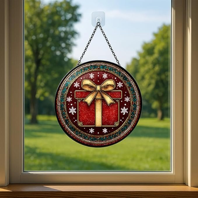 Stained Glass Window Hanging – 9.8 in Panel with Chain， Bathroom Front Door Living Room Garden Decor， Holiday Present for Mom Wife Lovers
