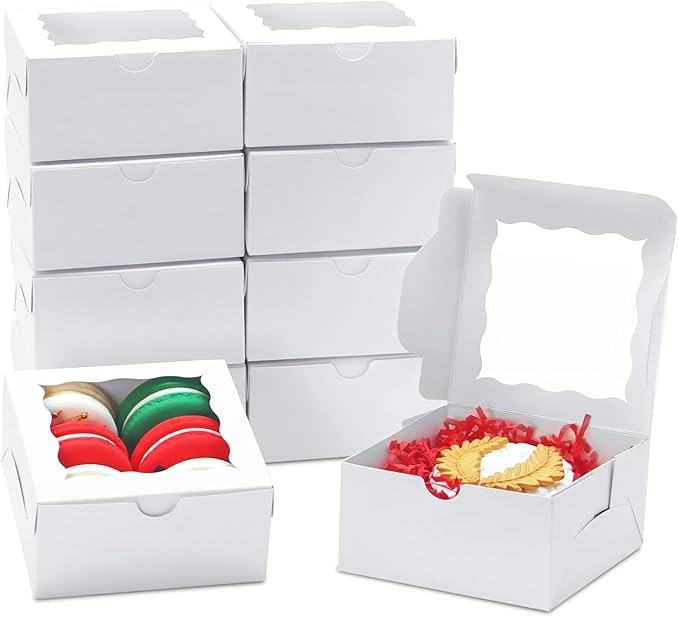 40 Pack Cookie Boxes 4x4x2 Inch Bakery Boxes with window Treat Box Chocolate Covered Strawberries Box for Christmas Valentine's Mother's Day