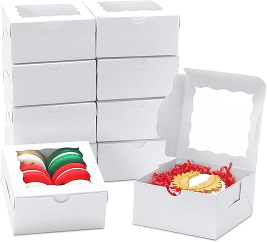 40 Pack Cookie Boxes 4x4x2 Inch Bakery Boxes with window Treat Box Chocolate Covered Strawberries Box for Christmas Valentine's Mother's Day