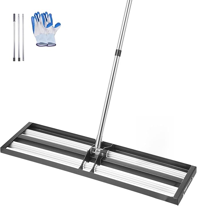 VEVOR Updated Lawn Leveling Rake with Roller, 36'' x 10" Stainless Steel Lawn Leveler with 83.9'' Adjustable Handle, Heavy Duty Yard Leveling Rake, Effort Saving Lawn Leveling Tool for Yard Golf Court