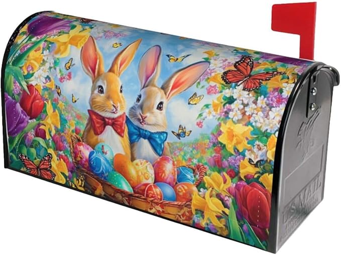 Easter Bunny Mailbox Covers Magnetic Letterbox Covers 21x18 Inch for Garden Outdoor Decoration