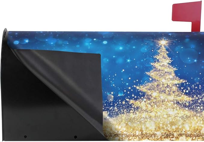 ALAZA Golden Glitter Christmas Tree Magnetic Mailbox Cover Oversized for Garden Yard Outdoor Decorations-25.5" x20.8