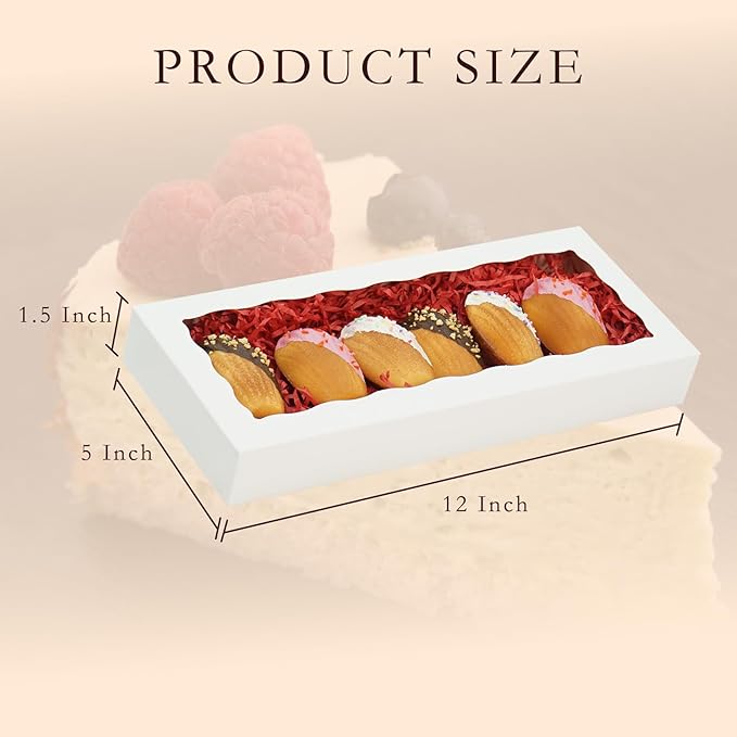 50pcs Cookie Boxes 12x5x1.5 Inch Bakery Boxes with Window Treat Box Chocolate Strawberries Box for Wedding Favors Party Birthday Favors