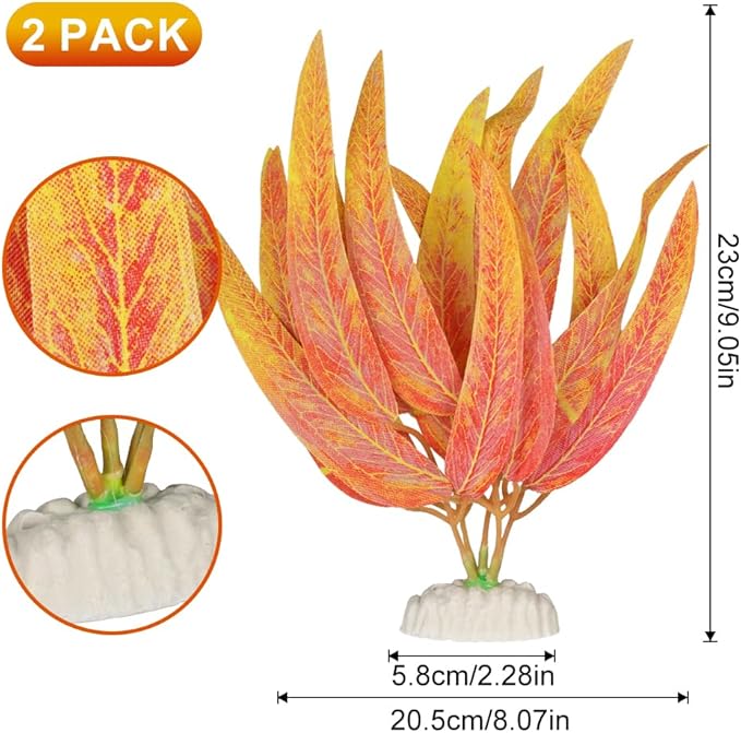 BEGONDIS 2Pcs Artificial Aquatic Plants Set - Lifelike Silk Fabric Leaves for Aquarium Decoration, Easy to Maintain, Vibrant Underwater Garden (Orange)