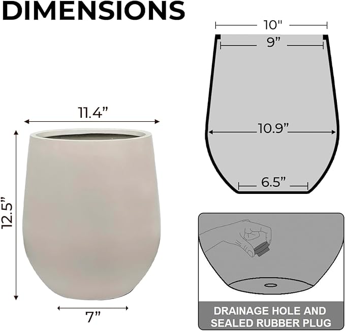 12.5"H x 11.4"D Corso Fiberstone Round Tapered Planter, Christmas Tree Planter, Smooth Finishes, Weather Resistant for Indoor & Outdoor Use, Included 2 Extra Coco Mats (Taupe,9" Pot Opening)