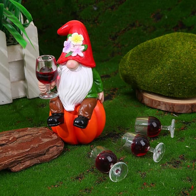 Outdoor Garden Gnome Pumpkin Statue, Handmade Scandinavian Decor, Table Decoration