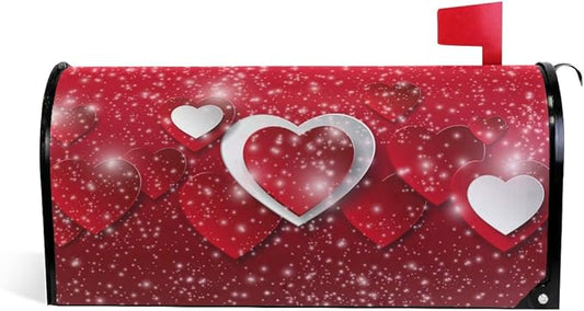 ALAZA Red Valentines Day Heart Magnetic Mailbox Cover MailWraps Garden Yard Home Decor for Outside Oversized-25.5" x20.8"