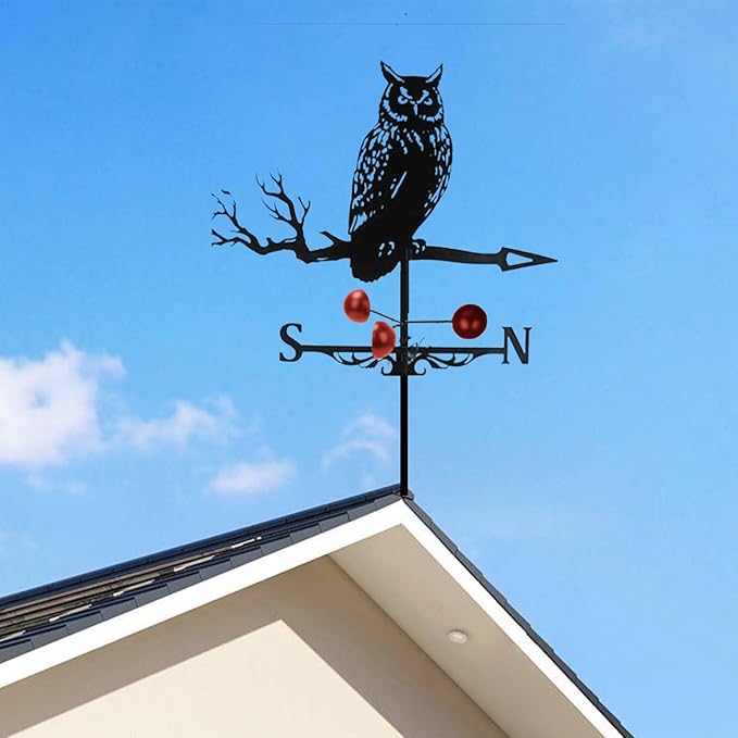 Weathervane Roof Mount, Rust-Resistant & Durable Metal Wind Direction Indicators, Decor Weather Vane for Yard, Outside, Garden, Shed, Farmhouse & Chicken Coop (Owl)