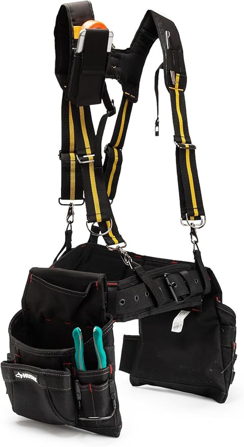 Heavy Duty Tool Belt Suspenders for Men 3 Point Padded Suspenders with Attachment Loops for Men