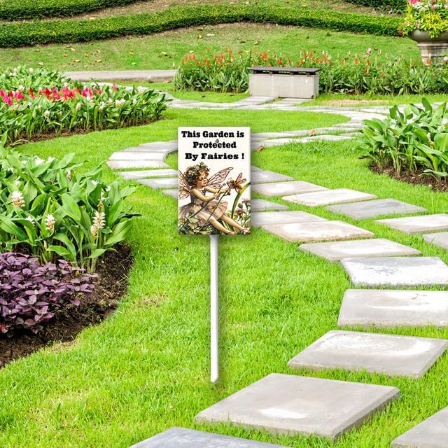 Uptell This Garden is Protected By Fairies Yard Signs with Stakes Aluminum Sign for House/Front Door Outdoor Decoration,Weather Resistant 8x12 Inch