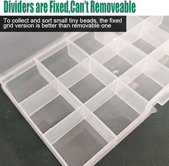 4 Pcs 15 Grids Clear Organizer Box Plastic Storage Container with Fixed Dividers Blue Buckle for Electronics Jewelry Beads Art DIY Crafts Fishing Small Parts