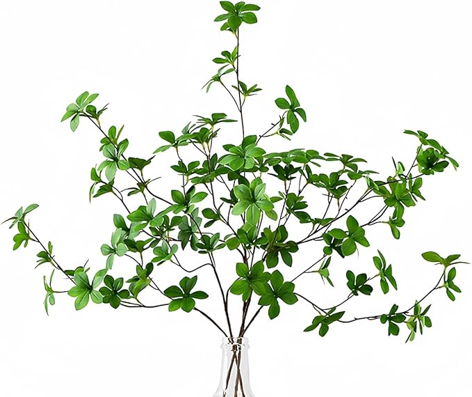 MeDecor 4Pcs Artificial Plants Greenery Stems, 25.6" Tall Faux Ficus Plant Spring Summer Twig Branches Fake Green Plants Stem for Vase Home Party Wedding Garden Office Decorations