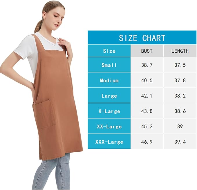 Cotton Linen Apron Cross Back Baking Cooking Gardening Apron for Women with Pockets Pinafore Dress