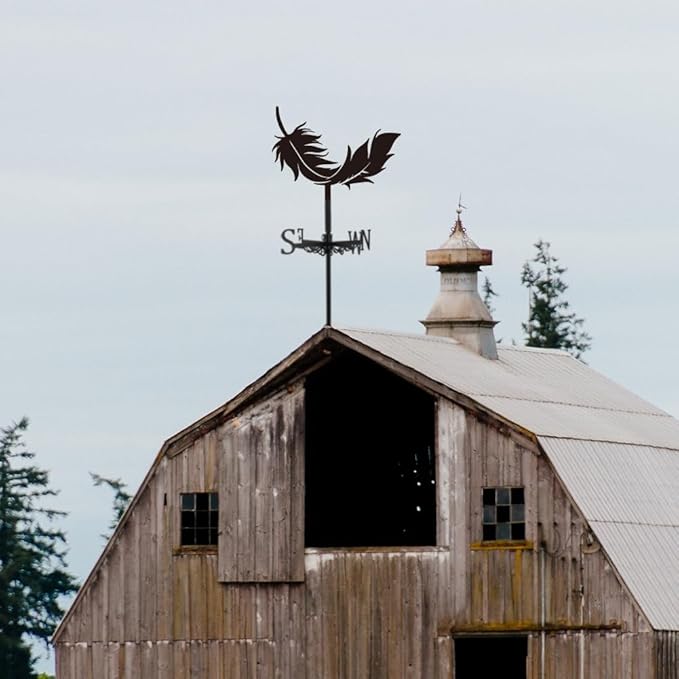 SUPERDANT Feather Weather Vane for Roof Mount Metal Weathervane Wind Vanes for Outside Roof Decor Black Wind Decorative Signs for Farmhouse Yard Farm Barn Sheds Garden Patio Decorations