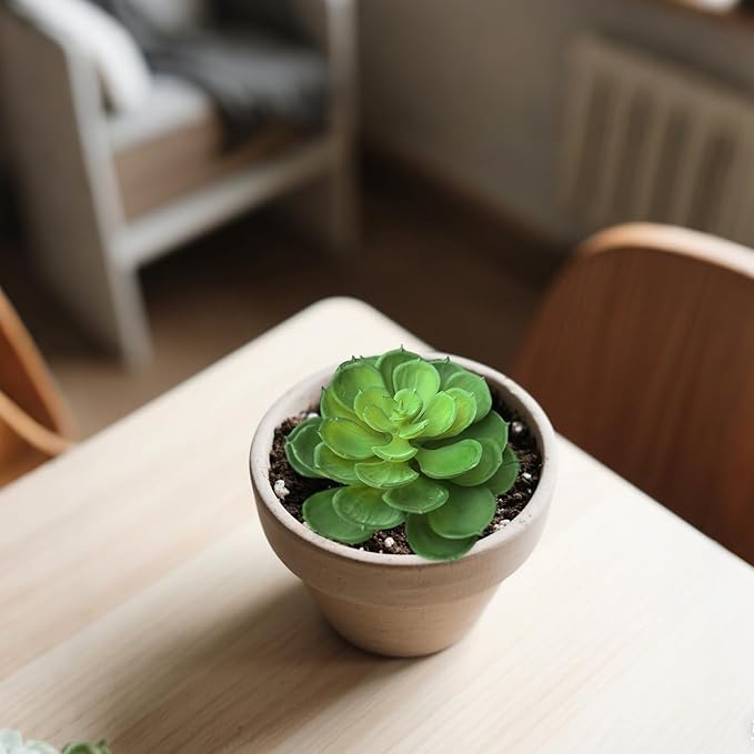2Pcs Artificial Succulent Plants, Lotus Flower Realistic Fake Succulents, Fake Plant for Garden Arrangement Decor, Green