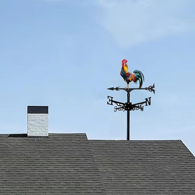 Metal Rooster Weathervane Yard Barn Ornament Colorful Weather Vane Roof Vivid Cock Wind Direction Indicator Outdoor Garden Art Decor (CKB)