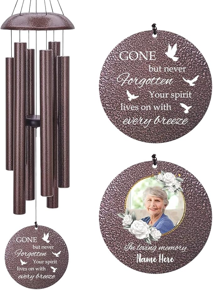 Personalized Sympathy Wind Chime, Memorial Wind Chimes in Memory of a Loved One Gift, Memorial Gifts Wind Chimes for Outside Patio Home or Garden Decor, Product in USA