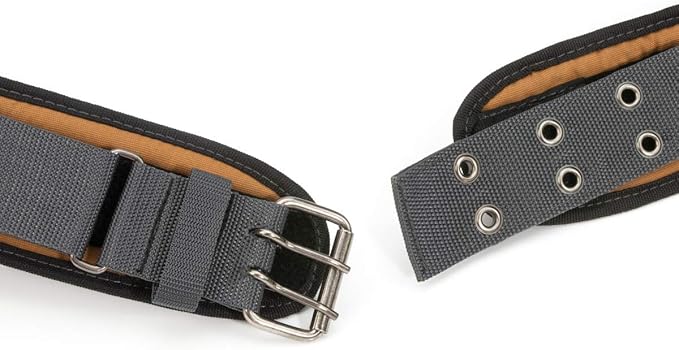 Dickies Heavy-Duty Padded Work Belt for Contractors, Double-Tongue Roller Buckle, Adjustable, 5-inch Width, Holds Most Tool Belt Pouches, Grey/Tan