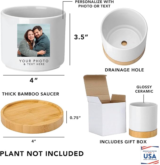 Andaz Press 4" Fully Personalized Garden Pot with Photo, Garden Custom Flower Pot, Garden Personalized Pots for Plants with Drainage Hole, Valentines Day, Birthday, Anniversary, Retirement Gifts