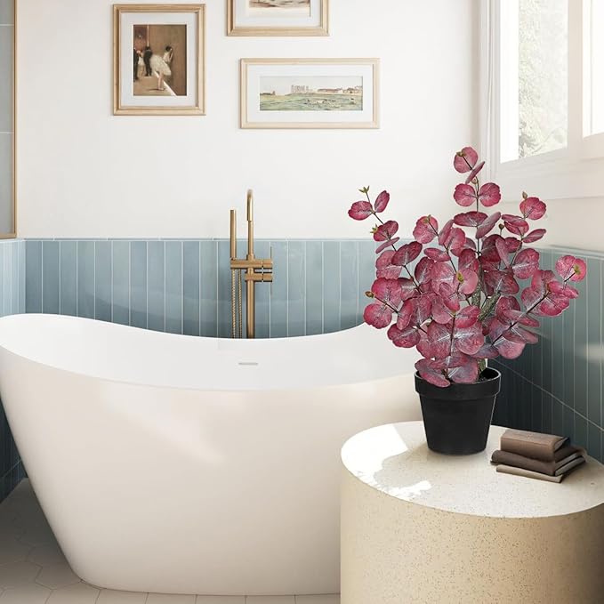 Artificial Plants Indoor with Pot, 18" Tall Faux Plants Indoor Silk Plant, Fake Potted Plant Small Eucalyptus Tree for Living Room Bathroom Kitchen Farmhouse Office Desk Table Shelf Decor, Red