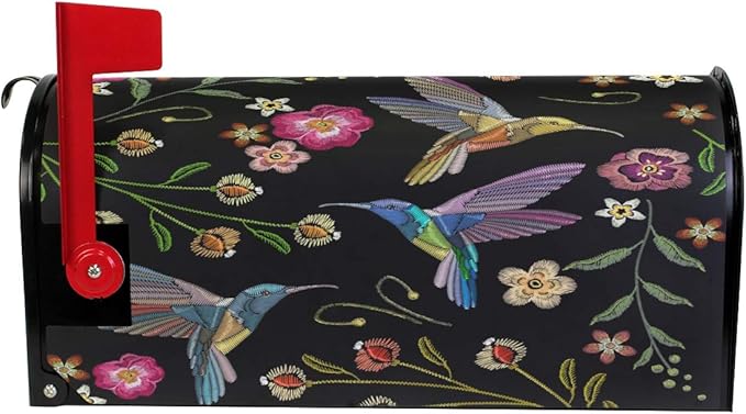 WOOR Hummingbirds and Exotic Flowers Magnetic Mailbox Cover Oversized for Garden Yard Outdoor Decorations-20.8" x 25.5"