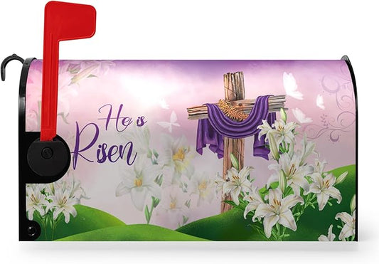 Easter Mailbox Covers Magnetic Standard Size Cross Religious He is Risen Mailbox Post Cover Spring Lilies Floral Mailbox Wraps Waterproof Decor for Garden Yard Home 21x18 Inch