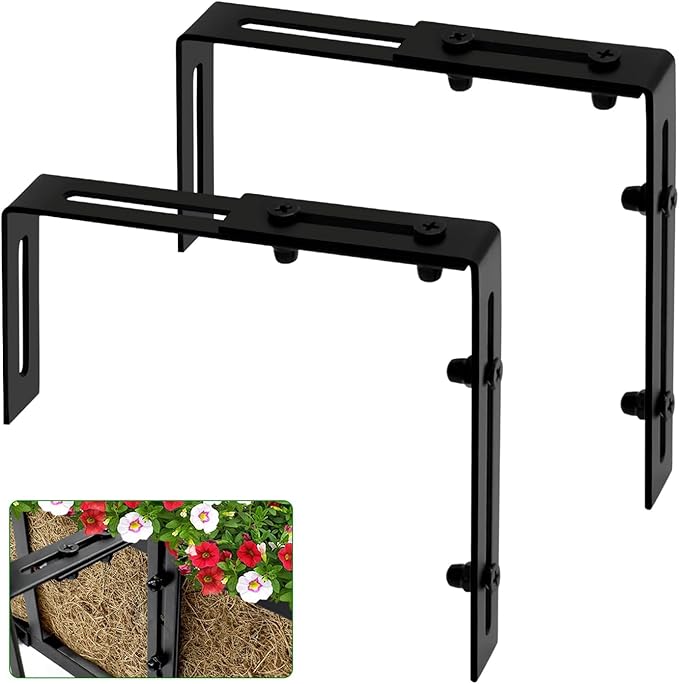Halatool 2 Pack Window Box Brackets for Railing, Adjustable Heavy Duty Iron Window Flower Holder, Outdoor Sturdy Railing Planter Box Brackets for Fences, Balconies, and Gardens