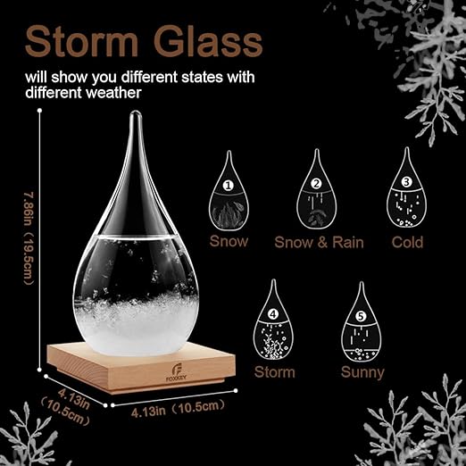 Storm Glass Weather Predictor, Snow Globe Drop-Shaped Weather Forecast Bottle Christmas Gifts, Unique Fashion Home Decor Weather Cool Gifts for Men Women