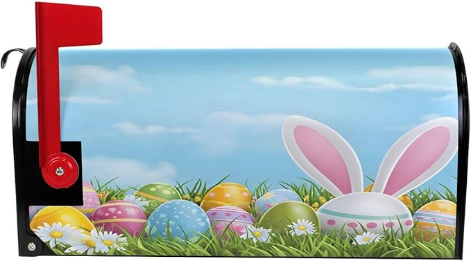 SUABO Mailbox Cover Easter Bunny Ear Egg Oversize Magnetic Mailbox Covers Wraps for Christmas Home Yard Garden Decor