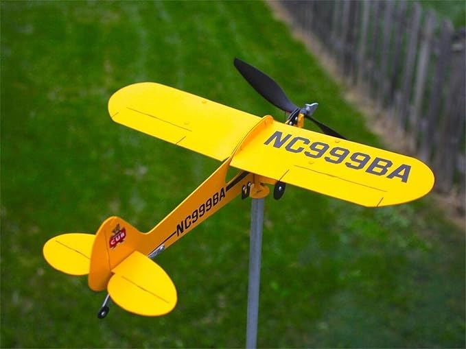 Piper J3 Cub Airplane Weathervane - 2023 New Airplane Wind Spinner Metal Airplane Weathervane, Handmade Airplane Weathervanes Windmill, Outdoor Weathervanes Decor Gift for Flight Lovers (32 x 28cm)